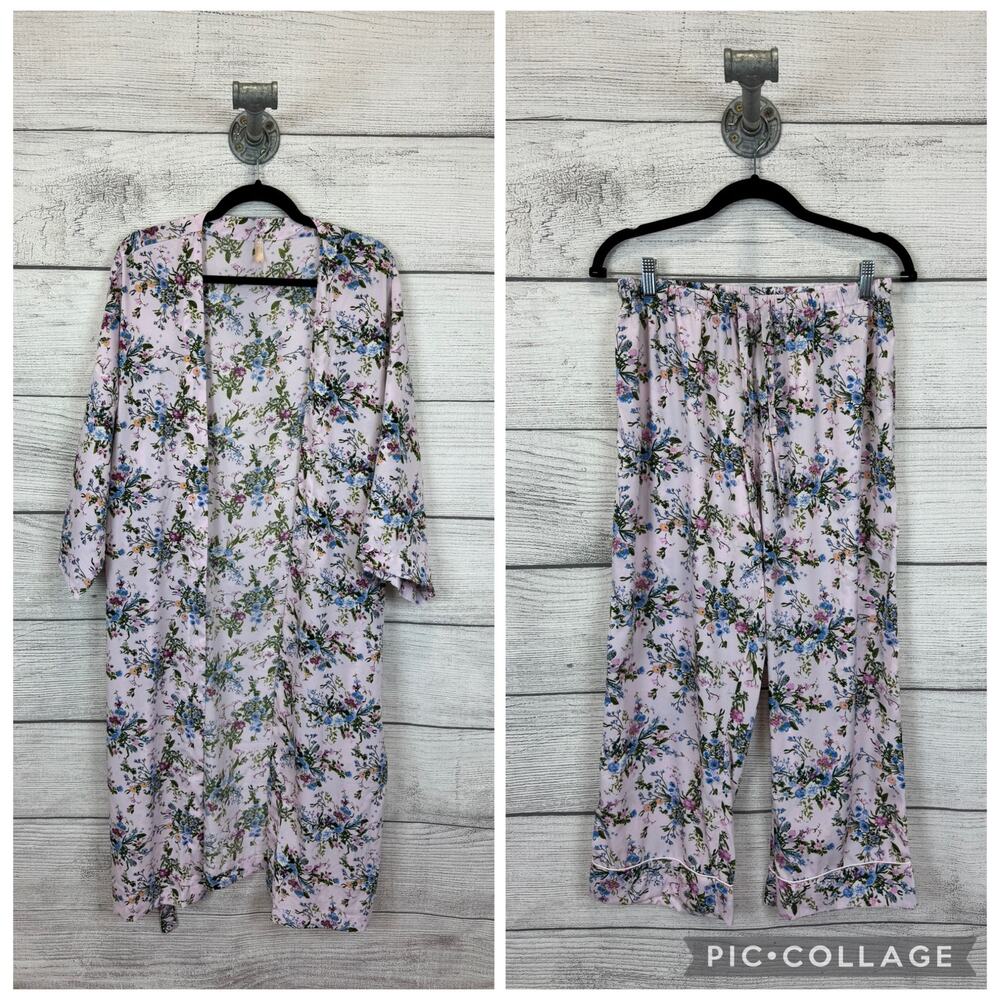 Sfera Women's Purple Floral Lightweight Robe & PJ Pants Set Size Medium
